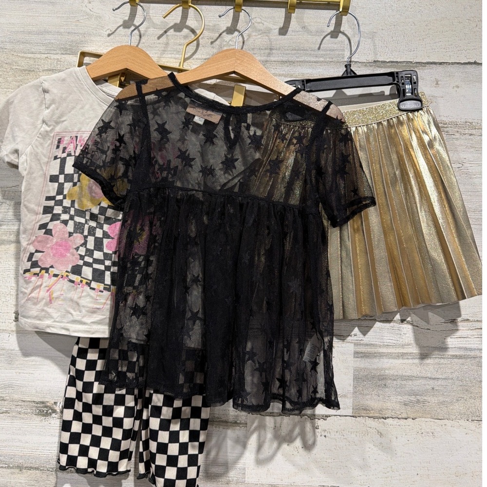 Cotton On Kids Pippa & Julie Crewcuts Bundle Girls 4 Gold Black Checkered EUC